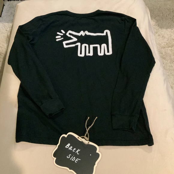 Keith Haring Barking Dog Art Black Long Sleeve T Sz M Men’s - Picture 1 of 6